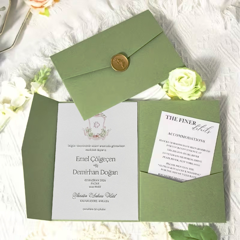Wax Seal Letter Kit - 10 stks/partij Tri-fold Enveloppen Groen 18x13