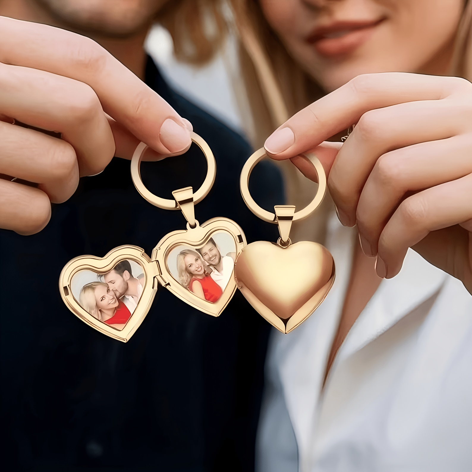Initial Ring Custom - Gepersonaliseerde 1/2 Foto Hartvormige Sleutelhanger met