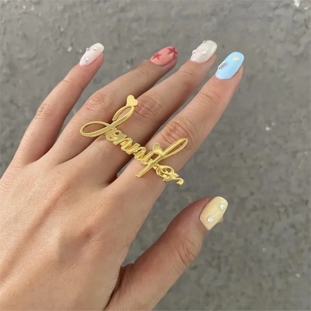 Initial Ring Custom - LeeChee Gepersonaliseerde Ring met Twee Vingers